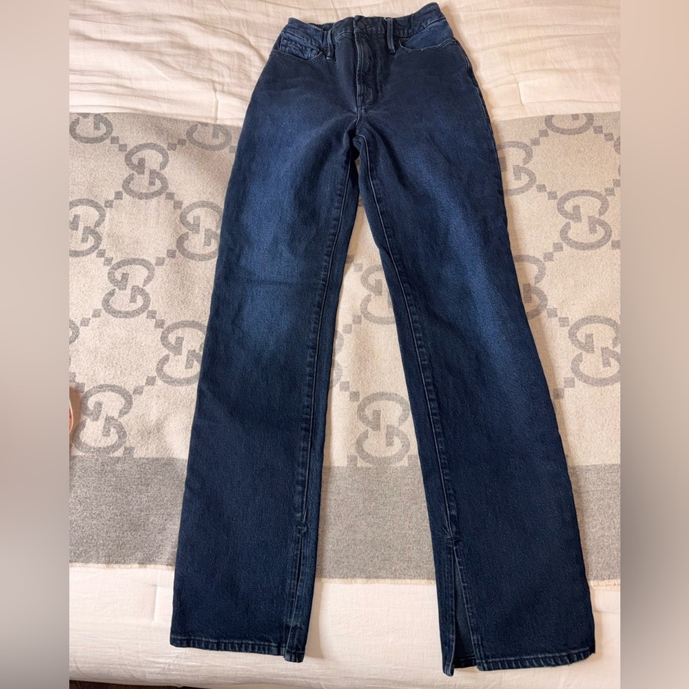 Good American Navy Blue Straight-Leg Jeans